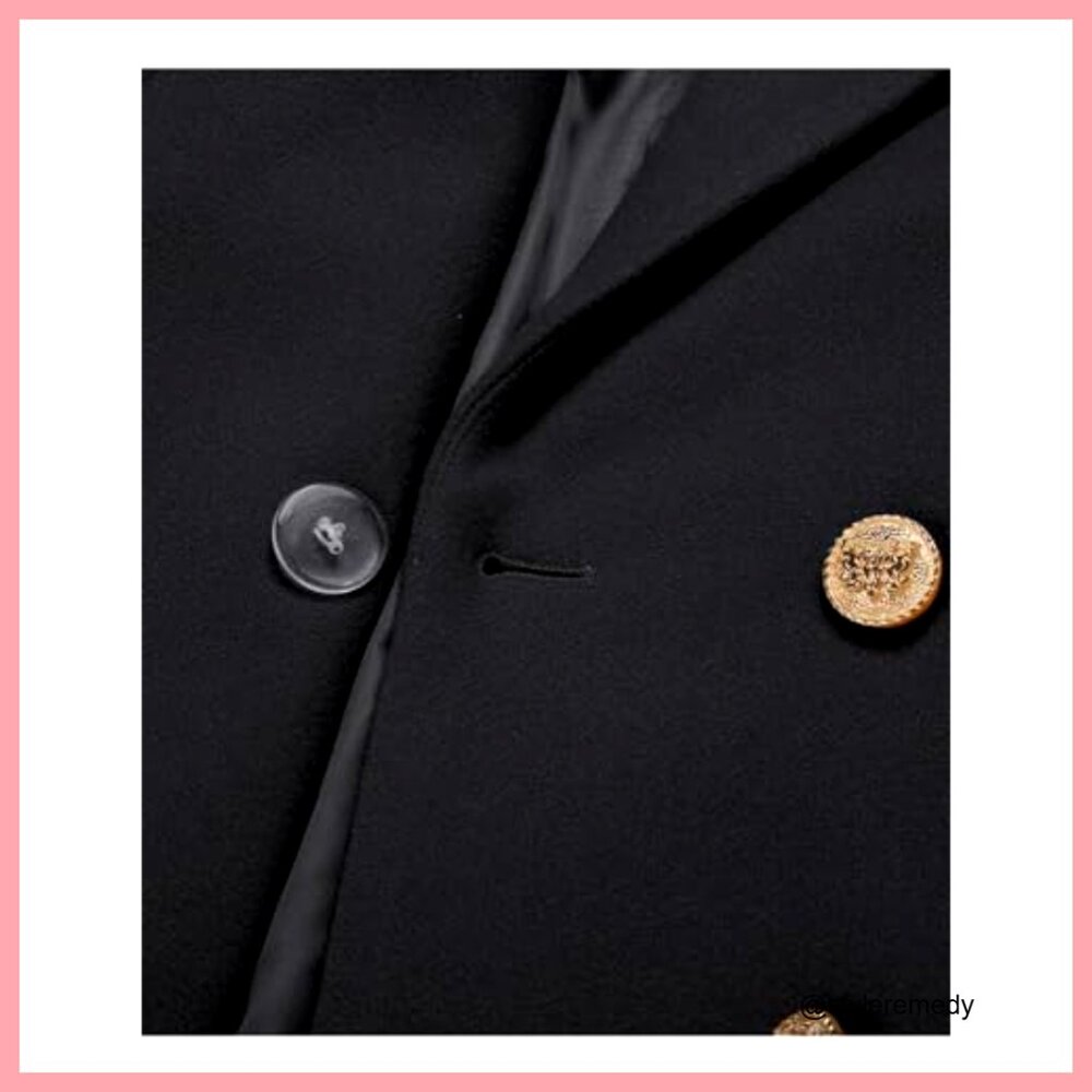 Long Wool Pea Coat Double Breasted Knee Length Office Work Coat - Picture 6 of 7